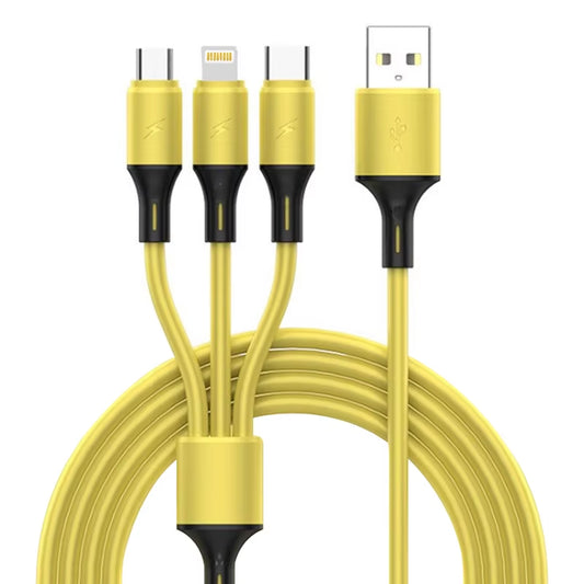3 in 1 Silica Gel USB Cable Fast Charging Data Cord for Iphone Samsung Huawei Xiaomi Multi Port Multiple Charging Wire